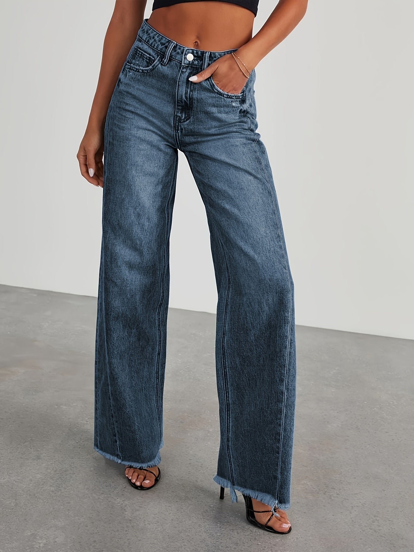 Women’s High-Waist Wide-Leg Jeans – Casual Stretch Baggy Denim