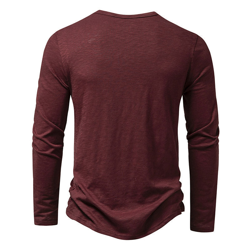 Loom & Soul™ Men’s Long-Sleeve Button Pullover – Casual Solid Color T-Shirt for Spring & Autumn