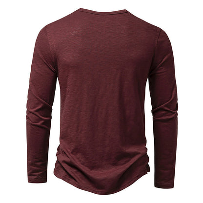 Loom & Soul™ Men’s Long-Sleeve Button Pullover – Casual Solid Color T-Shirt for Spring & Autumn
