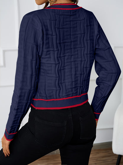 Slim-Fit Striped Cardigan – Elegant High-Stretch Knit Spring/Fall Sweater