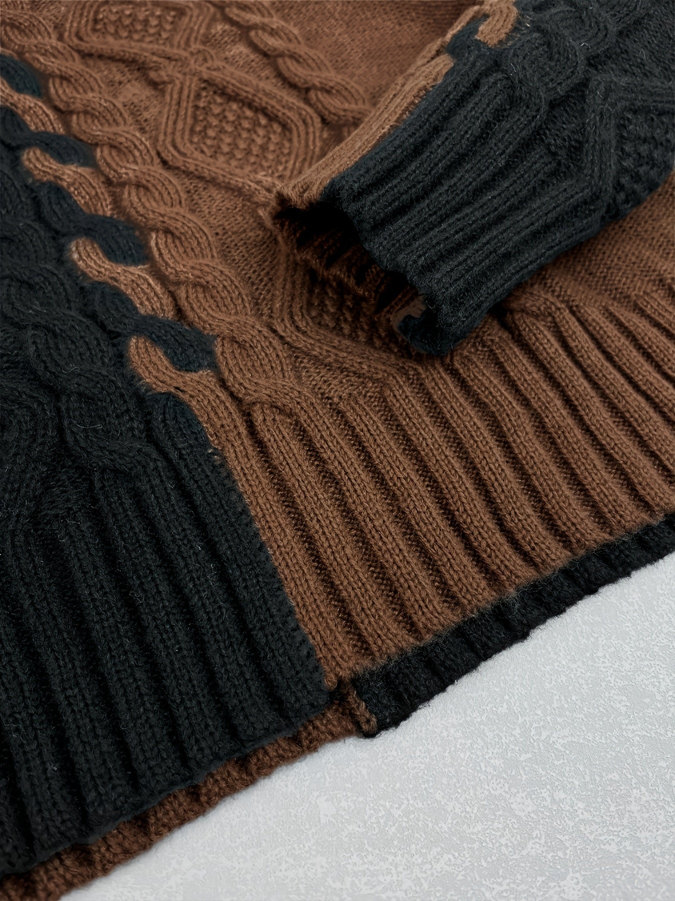 Elegant High-Neck Striped Blouse – Color-Block Knit Long Sleeve Top