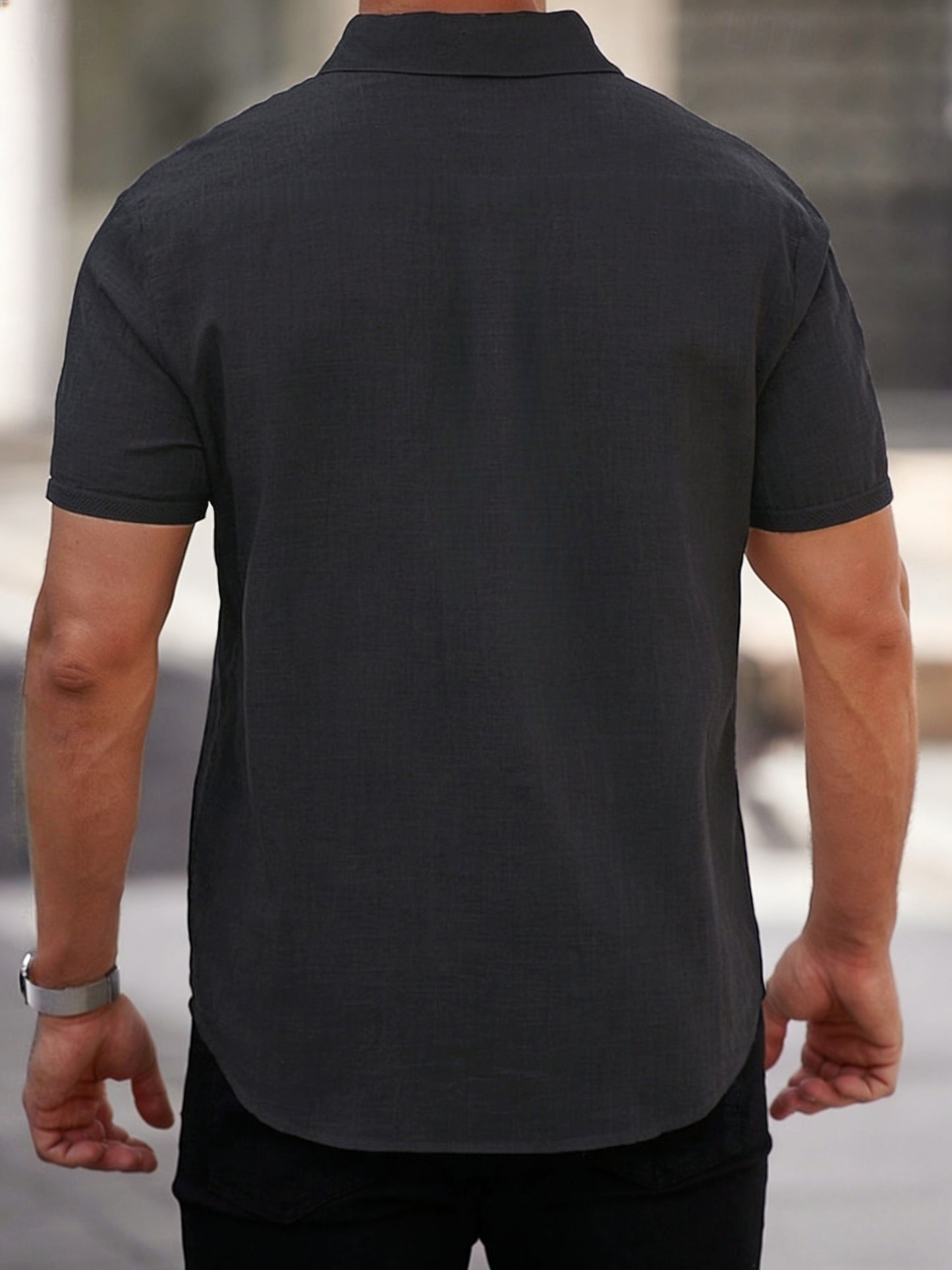 Chemise à manches courtes légère en lyocell pour homme – Boutonnée décontractée d’été
