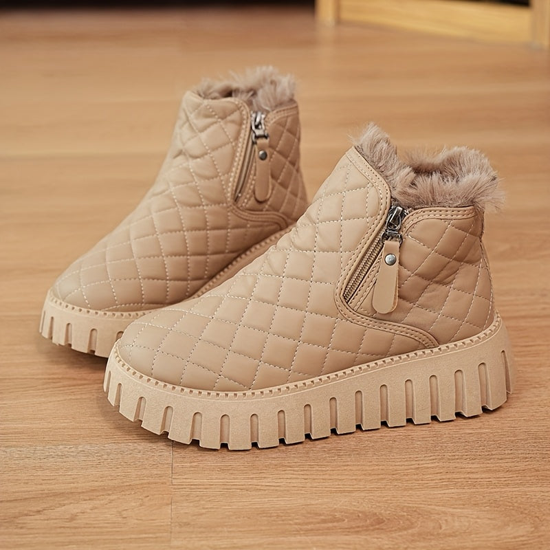 Women’s Faux Fur Ankle Boots – Zipper Winter Shoes with Arch Support & Grip