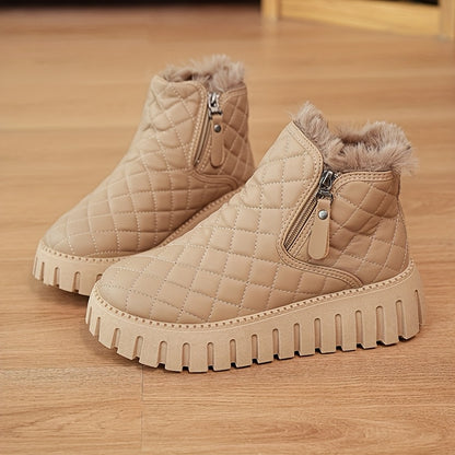 Women’s Faux Fur Ankle Boots – Zipper Winter Shoes with Arch Support & Grip