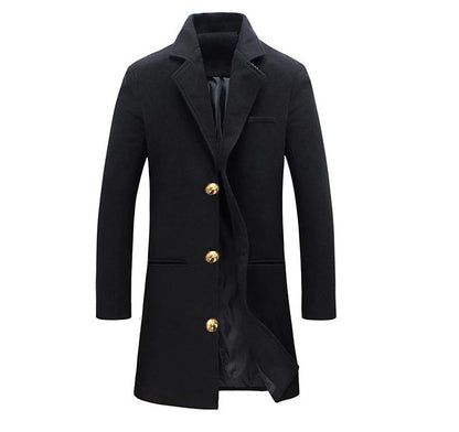 Loom & Soul™ Men’s Winter Wool Trench Coat – Classic Lapel Single-Breasted Long Jacket