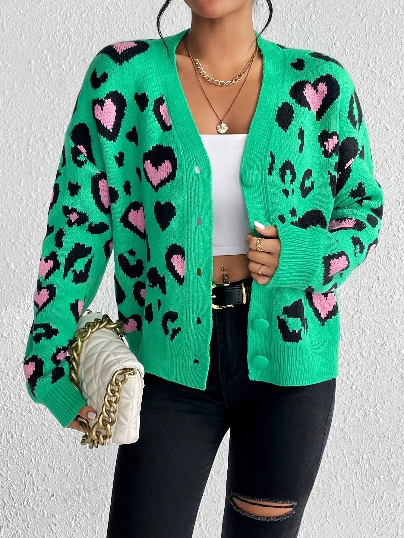Suéter Jacquard de Leopardo – Tejido Informal Elegante para Mujer Primavera/Otoño