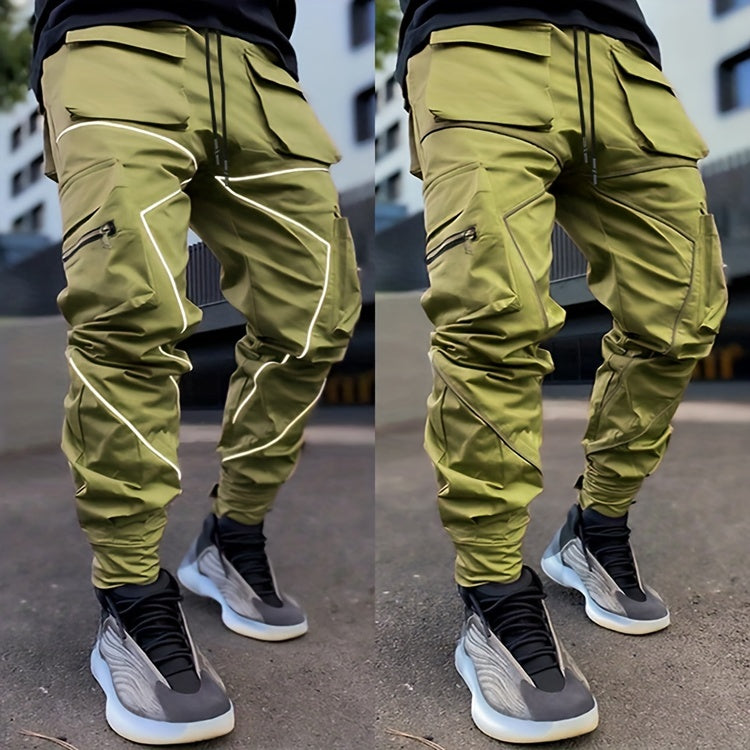 Men’s Reflective Cargo Pants – Loose-Fit Multi-Pocket Sports Trousers