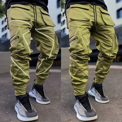 Men’s Reflective Cargo Pants – Loose-Fit Multi-Pocket Sports Trousers