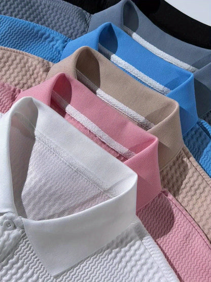 Men’s Summer Jacquard Lapel Shirt – Slim Fit Short Sleeve Polo