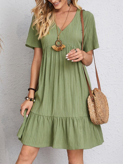 Loom & Soul™ V-Neck Ruffle Dress – Women’s Casual Short Sleeve Summer Beach Dress