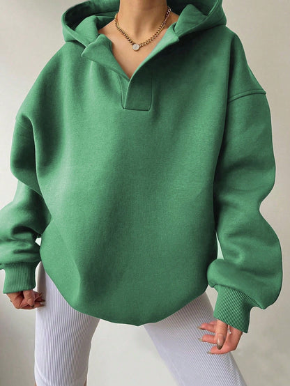 Sudadera con capucha de color liso para mujer – Sudadera holgada de manga larga