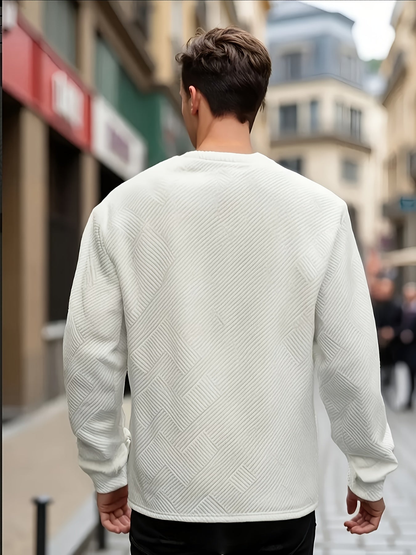 Sweat-shirt ras du cou jacquard homme – Pull décontracté à manches longues motifs géométriques