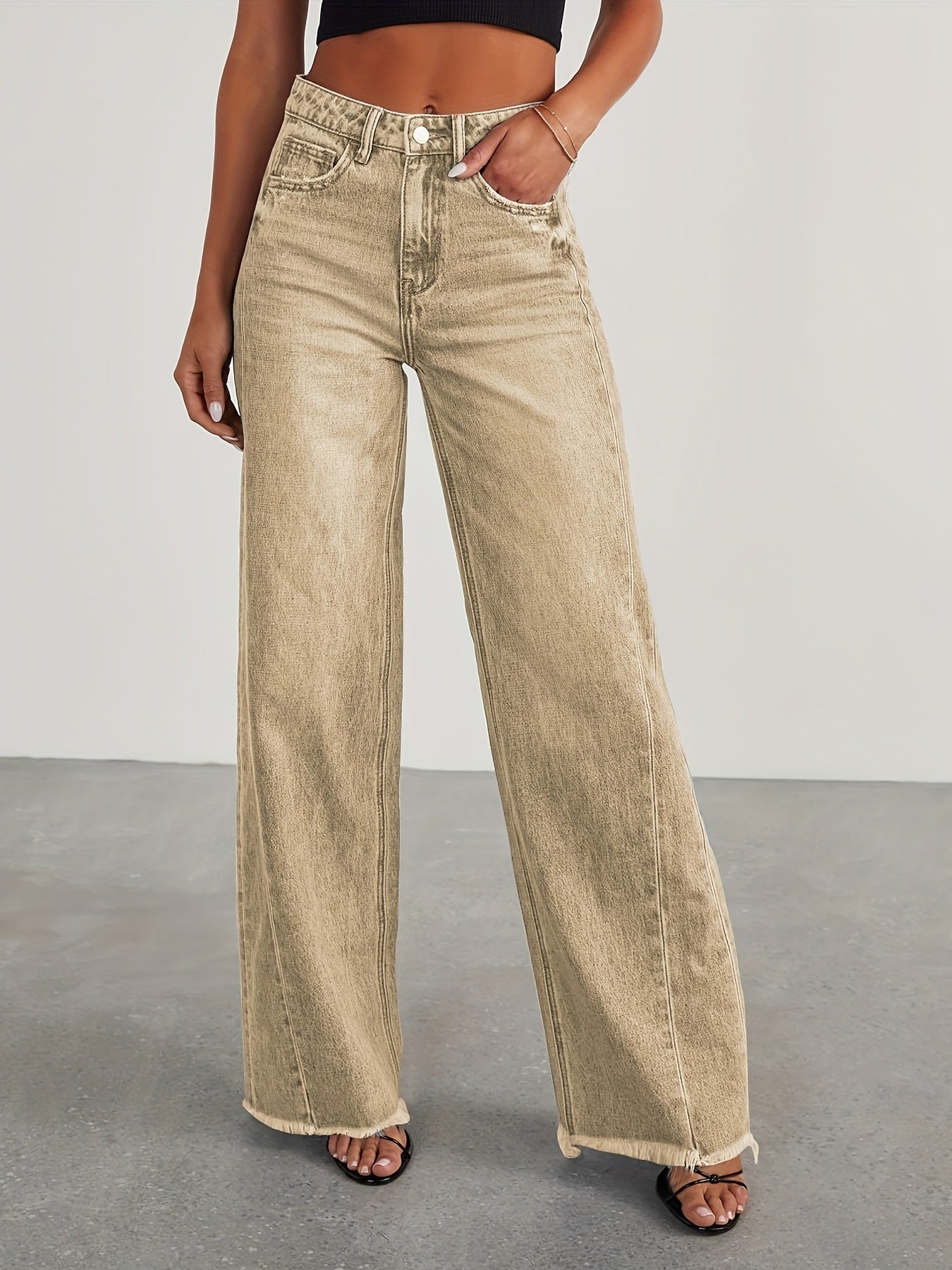 Women’s High-Waist Wide-Leg Jeans – Casual Stretch Baggy Denim