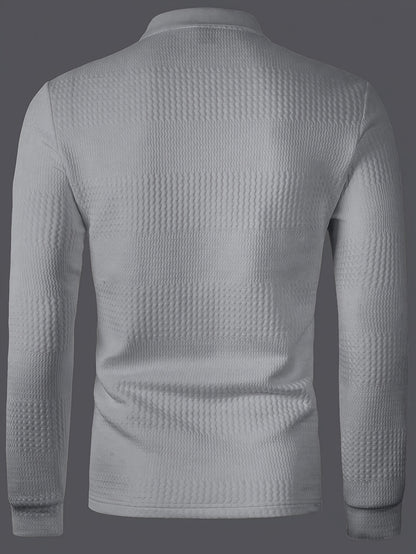 Men’s Summer Jacquard Lapel Shirt – Slim Fit Short Sleeve Polo