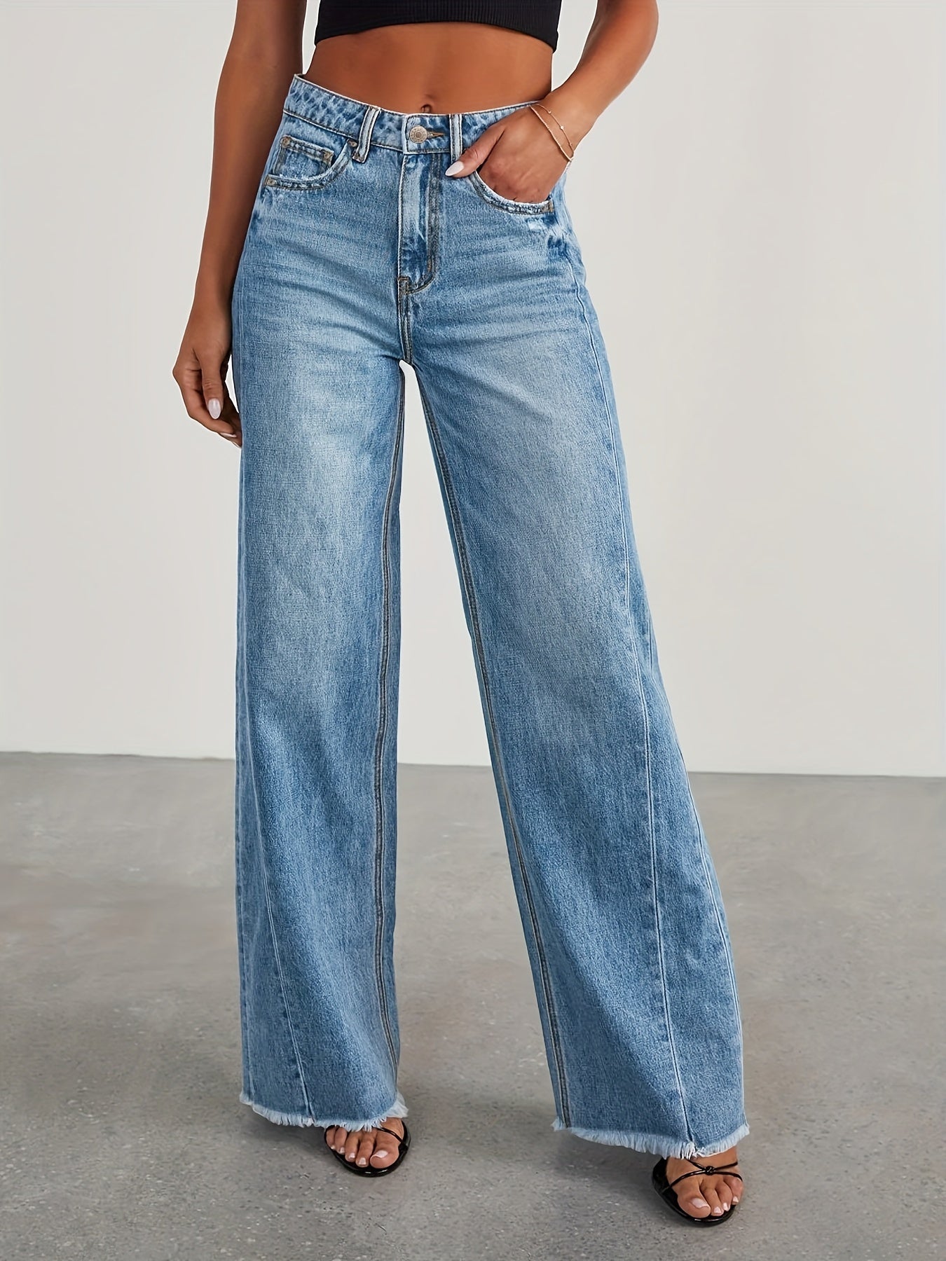 Women’s High-Waist Wide-Leg Jeans – Casual Stretch Baggy Denim