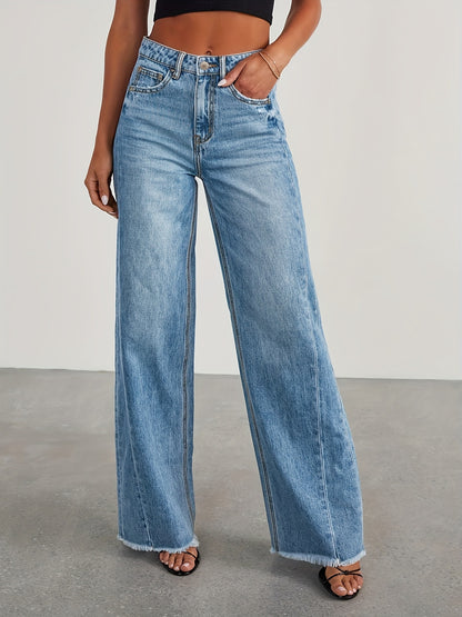 Women’s High-Waist Wide-Leg Jeans – Casual Stretch Baggy Denim