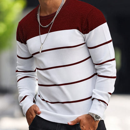 Pull tricoté rayé bleu marine pour homme – Col rond décontracté