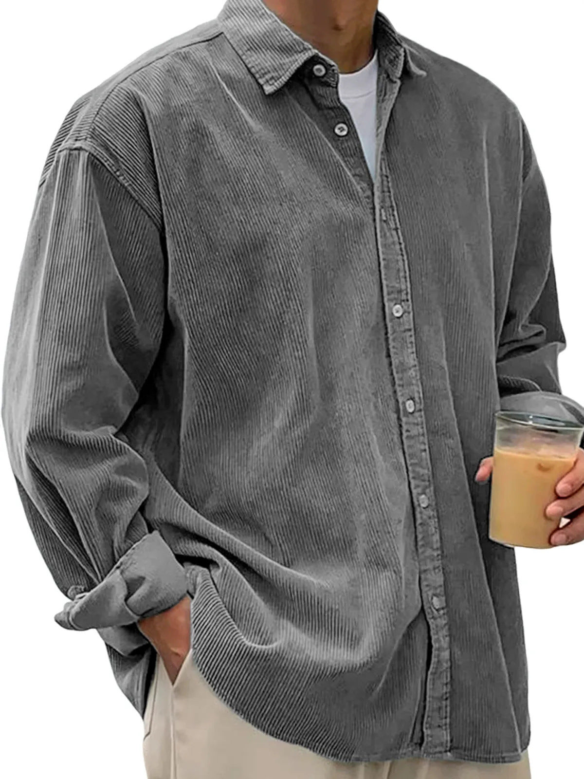 Veste-chemise en velours côtelé pour homme – Manteau décontracté coupe ample pour l'automne