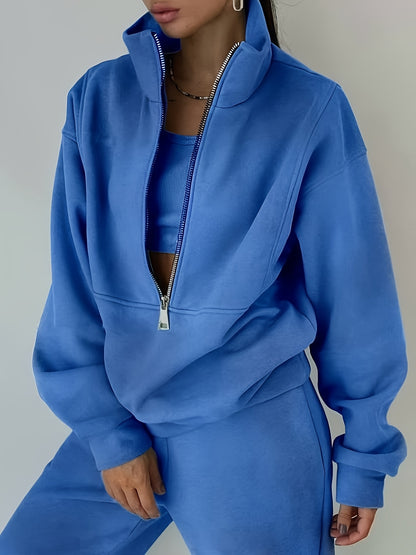 Plus Size Women’s Fleece Set – Zip-Up Hoodie & Pants Streetwear Outfit