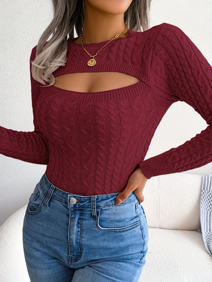 Women’s Hollow-Out Knit Sweater – Sexy Slim-Fit Pullover Top