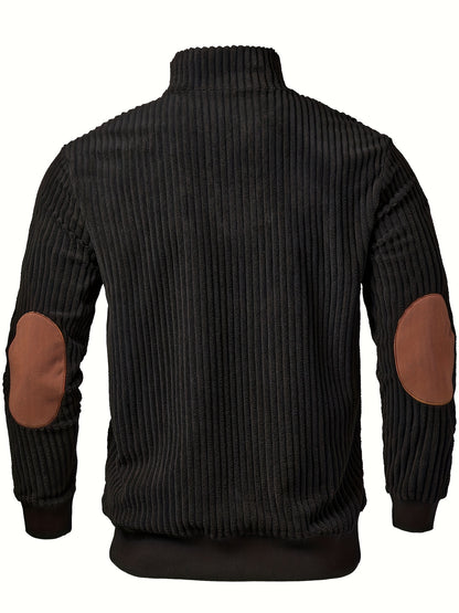 Men’s Stand Collar Half-Zip Pullover – Warm Ribbed Retro Sweatshirt
