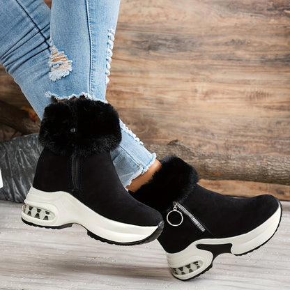 Botines de plataforma para mujer – Zapatos de invierno con cremallera y forro de felpa