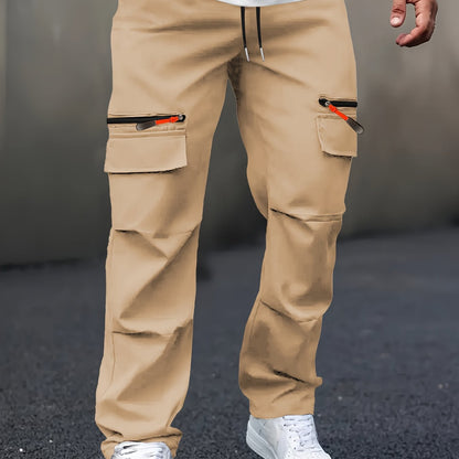 Men’s Cargo Pants – Loose Straight-Leg Multi-Pocket Street Trousers