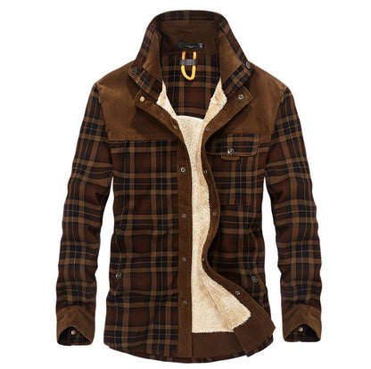 Loom & Soul™ Men’s Winter Plaid Jacket – Thick Cotton Fleece-Lined Military Coat for Warmth & Classic Style