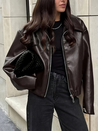 Women’s Retro Motorcycle Jacket – Classic Lapel All-Season Casual Coat
