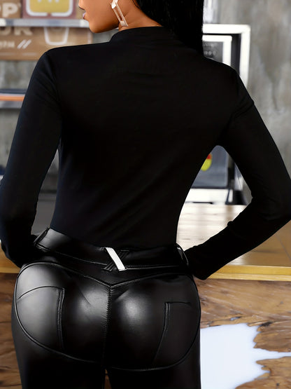 Butterfly Rhinestone Mock Neck Top – Elegant Slim-Fit Long Sleeve Tunic