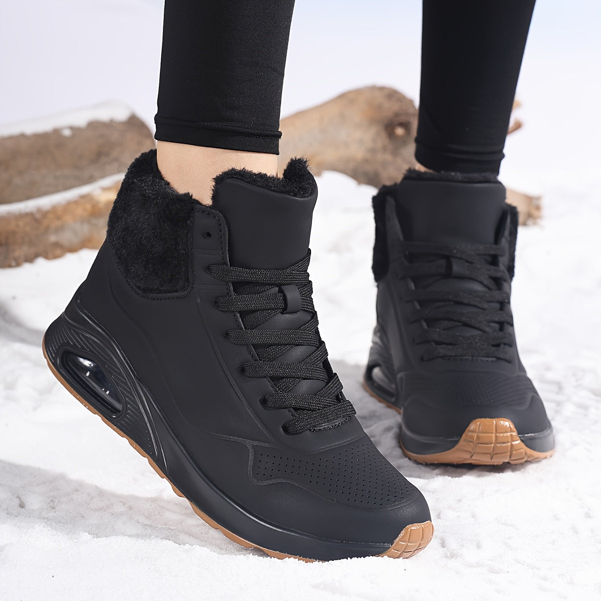 Women’s Fleece-Lined Mid-Calf Snow Boots – Air Cushion Warm Winter Shoes