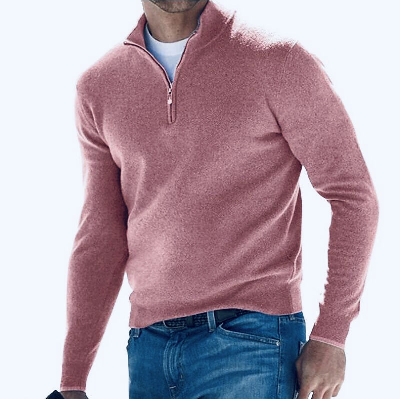Pull col V zippé pour homme – Pull d'automne décontracté effet cachemire