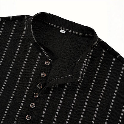 Jersey de manga larga a rayas y cuello redondo para hombre – Suéter informal ajustado