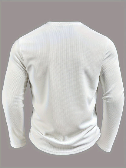 Men’s Waffle-Knit Henley Shirt – Long Sleeve Contrast Casual Top