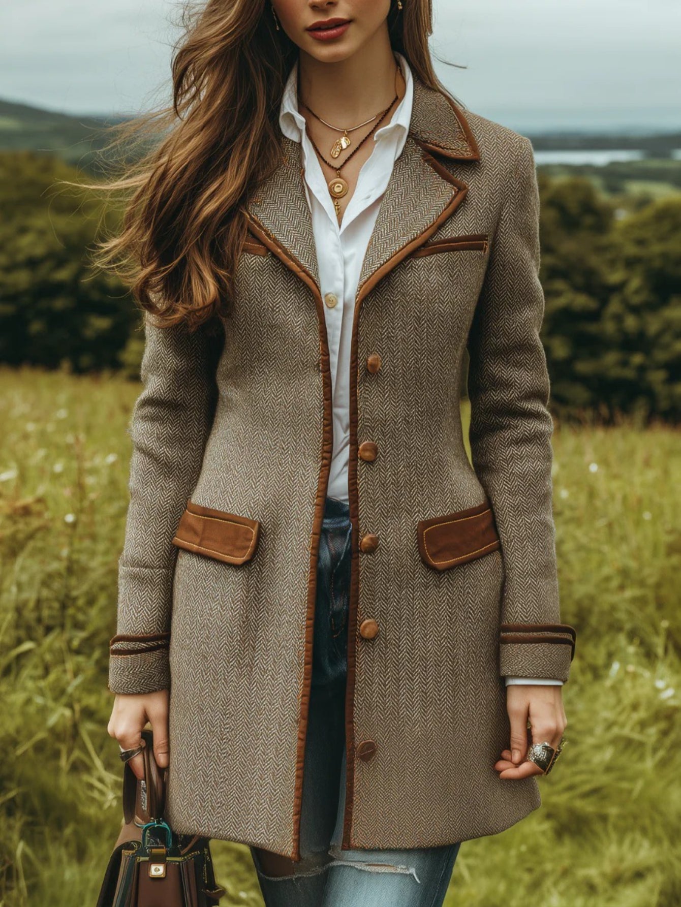 Abrigo espigado marrón – Chaqueta elegante con cinturón de largo medio