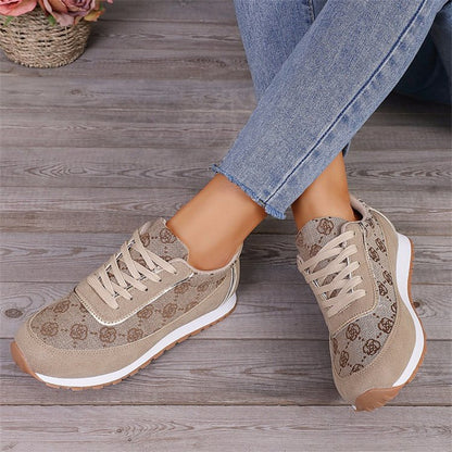 Loom & Soul Women’s Flower Print Lace-Up Sneakers – Casual Lightweight PU Walking & Running Shoes