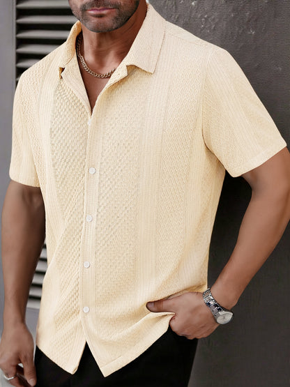 Men’s Jacquard Knit Short Sleeve Shirt – Relaxed Summer Button-Up