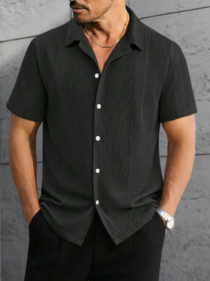 Men’s Jacquard Knit Short Sleeve Shirt – Relaxed Summer Button-Up