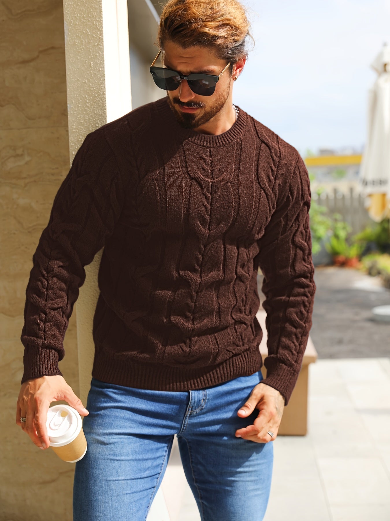 Men’s Striped Knit Sweater – Soft Crewneck Ribbed Trim Pullover