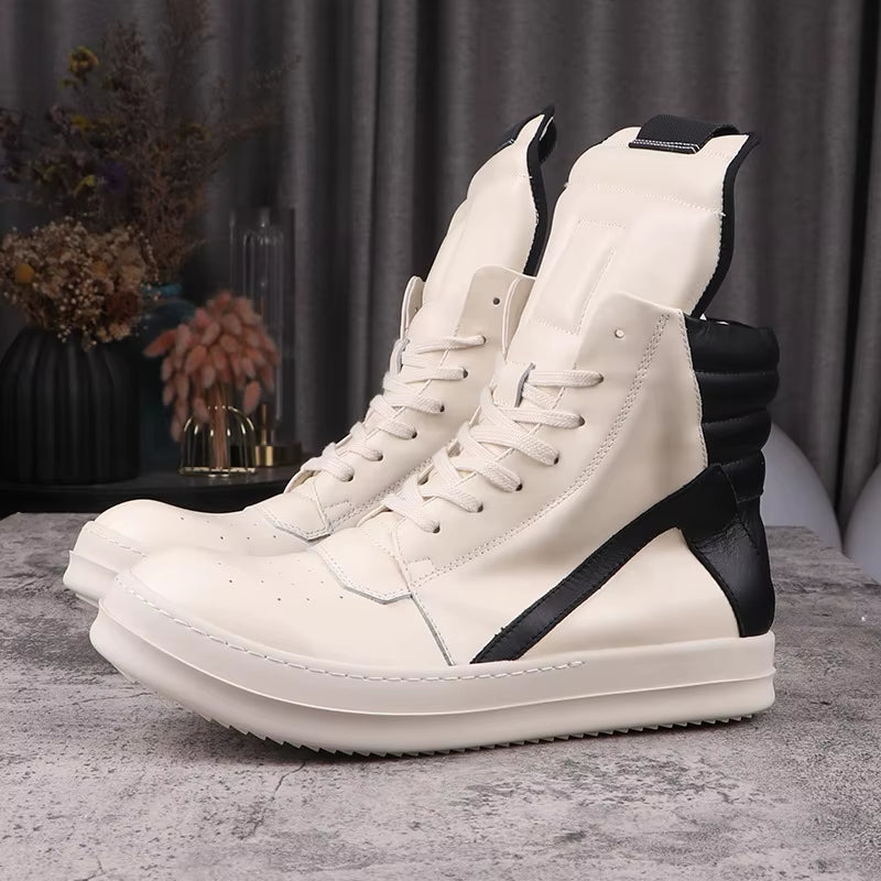 Men'S Casual Shoes Leather Shoes for Women Inverted Triangle Design Women'S Sneakers Lace-Up Patchwork Men'S Shoes