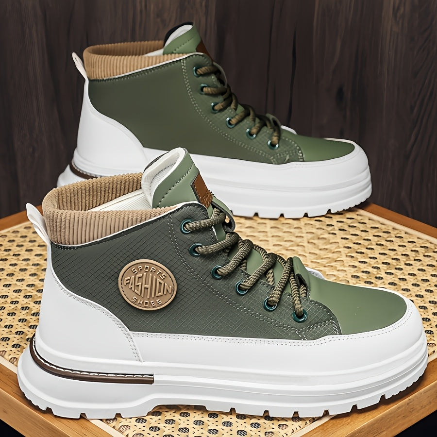Men’s Green & White High-Top Sneakers – Lace-Up Streetwear Boots