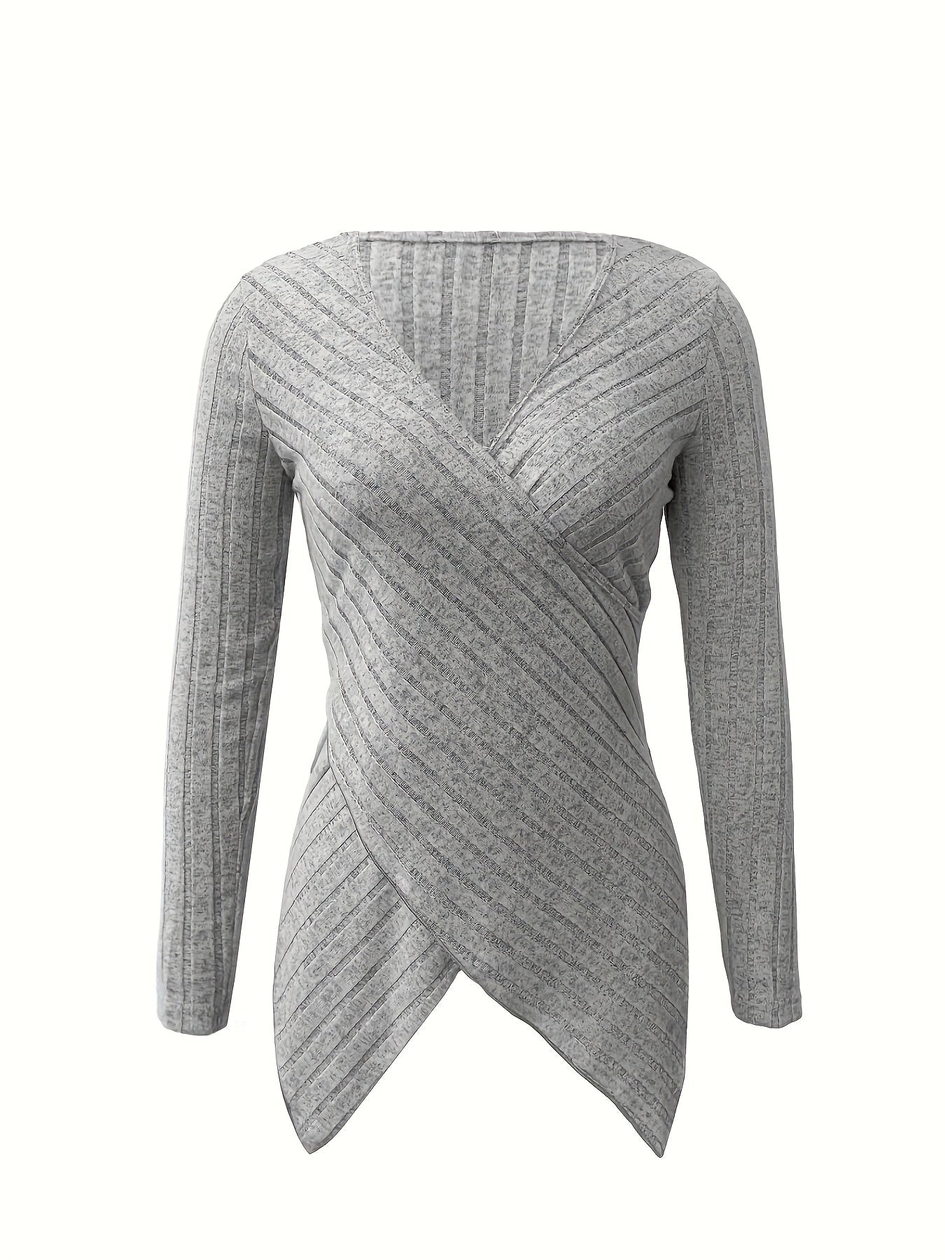 Women’s Elegant V-Neck Top – Stretch Knit Cross Detail T-Shirt