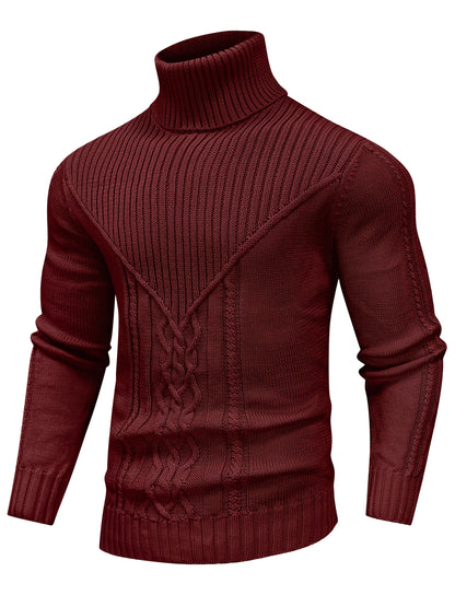 Suéter de cuello alto trenzado vintage para hombre – Jersey de punto clásico
