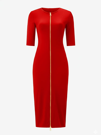 Boat Neck Bodycon Midi Dress – Elegant Slim Fit Short Sleeve Dress