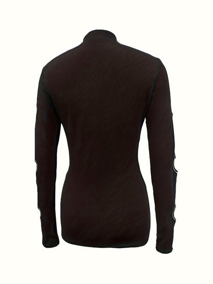 Women’s High Neck Blouse – Elegant Heart Cutout Long Sleeve Top