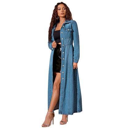 Vestido cárdigan de mezclilla con botones para mujer – Corte urbano de manga larga