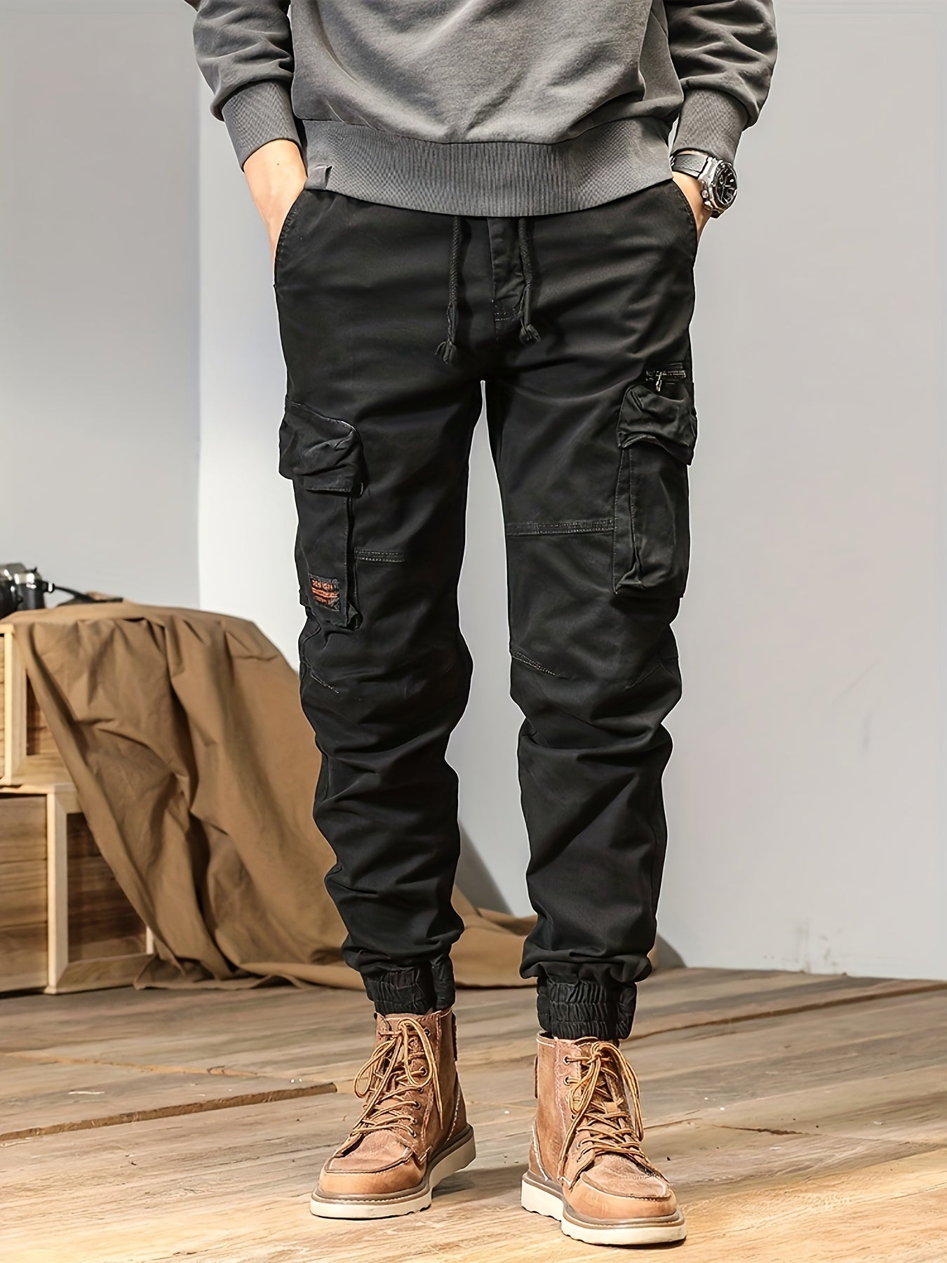 Men’s Multi-Pocket Work Pants – Outdoor Casual Cargo Trousers with Stretch