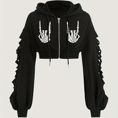 Skull Hoodie – Women's Street Style Ripped Pullover