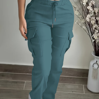 Women’s Black Cargo Pants – Elastic Drawstring Workwear Trousers