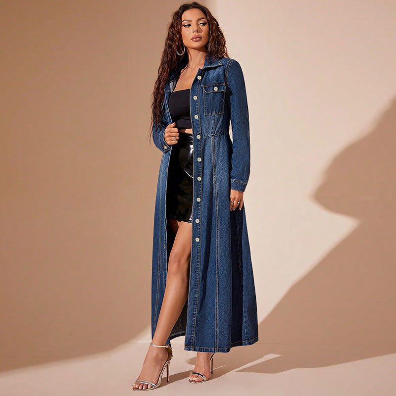 Vestido cárdigan de mezclilla con botones para mujer – Corte urbano de manga larga